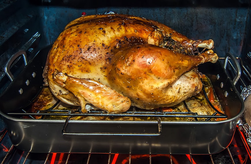 Roasted Turkey in Oven with Glowing Heating Element