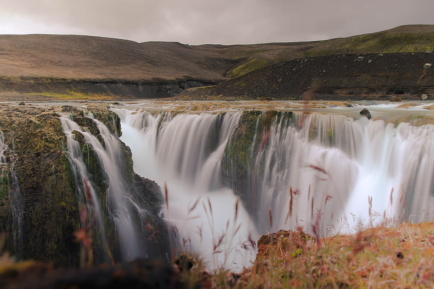 Long Exposure Waterfall in Icelandic Landscape