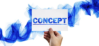 Hand holding card with word concept against blue abstract background
