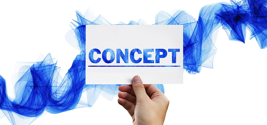 Hand holding card with word concept against blue abstract background