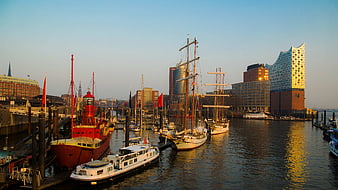 Hamburg Elbphilharmonie and Harbor at Golden Hour