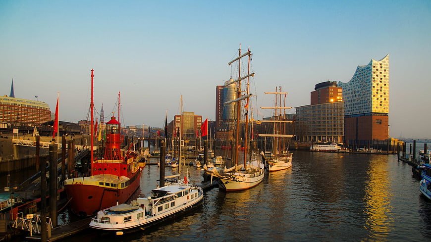 Hamburg Elbphilharmonie and Harbor at Golden Hour