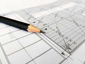 Black Pencil On Architectural Blueprint Drawing