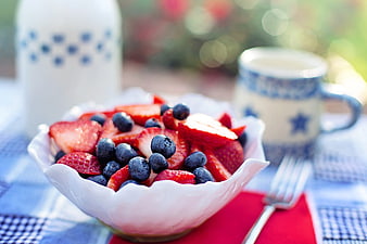 Red White And Blue Fruit Bowl With Strawberries And Blueberries