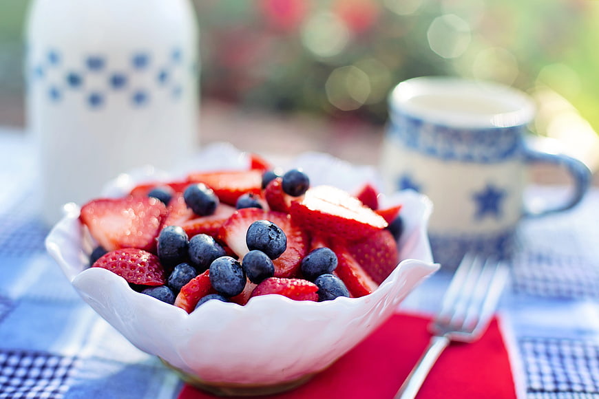 Red White And Blue Fruit Bowl With Strawberries And Blueberries