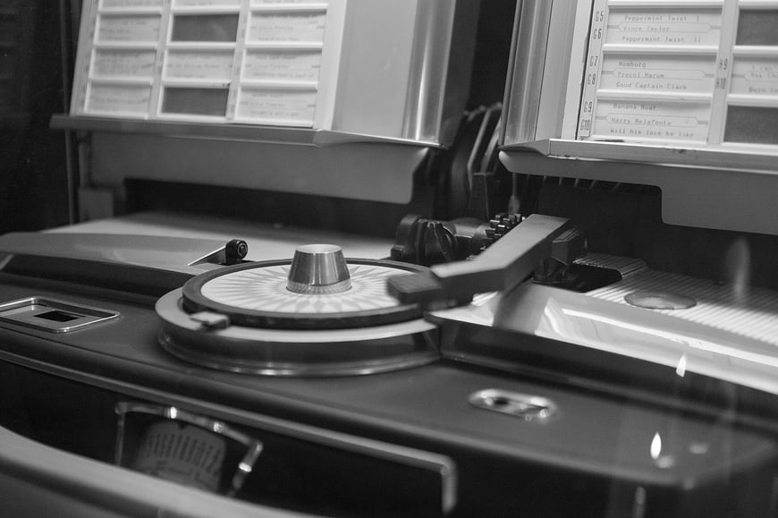 Vintage Jukebox Closeup in Black and White