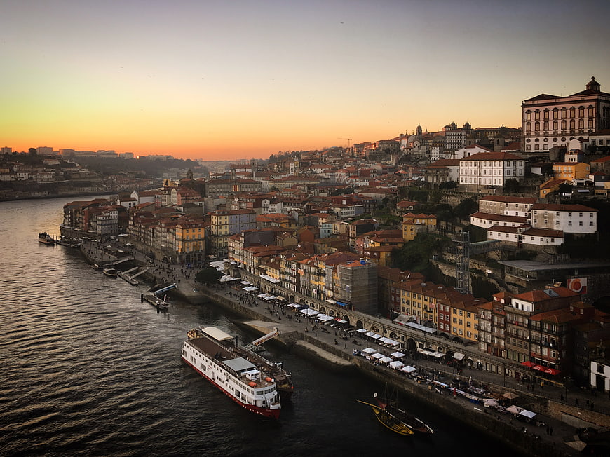 Panoramic Sunset View of Porto Ribeira and Douro River