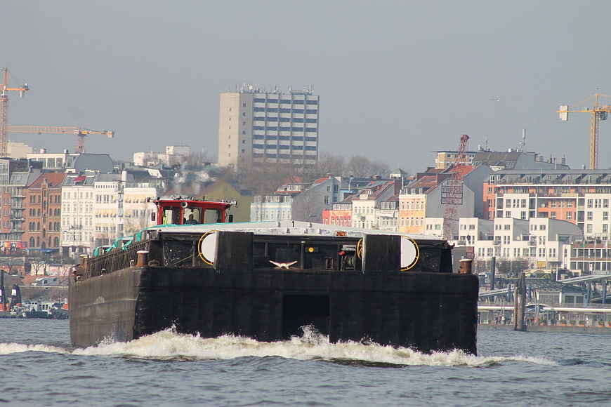 Cargo Barge Moving Through Hamburg Harbor Water