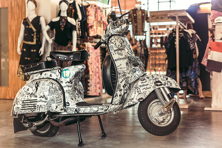Custom Illustrated Vintage Scooter in Boutique