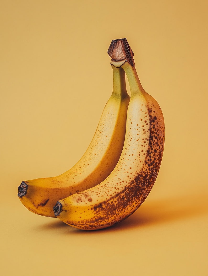 Two Ripe Bananas on Yellow Background
