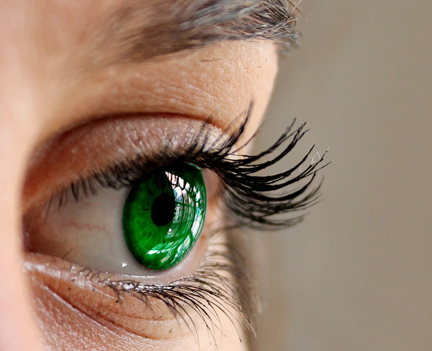 Extreme Close-Up of Green Contact Lens and Eyelashes