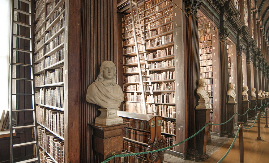 Long Room Library Interior with Busts and Ladders