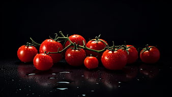 Fresh Red Tomatoes with Water Droplets on Black Background