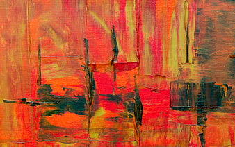Abstract Acrylic Painting with Vibrant Red and Orange Textures