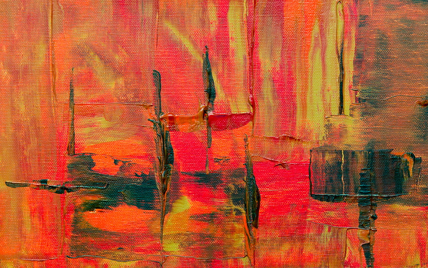 Abstract Acrylic Painting with Vibrant Red and Orange Textures