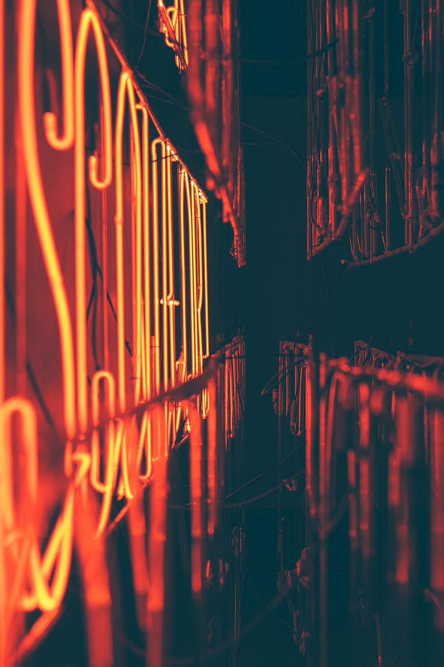 Abstract Neon Lights and Wires in Dark Setting