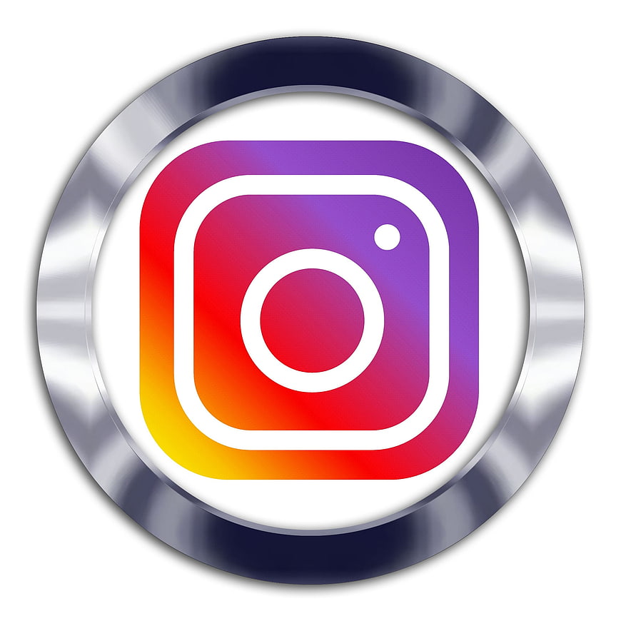 Instagram logo icon on metallic silver button