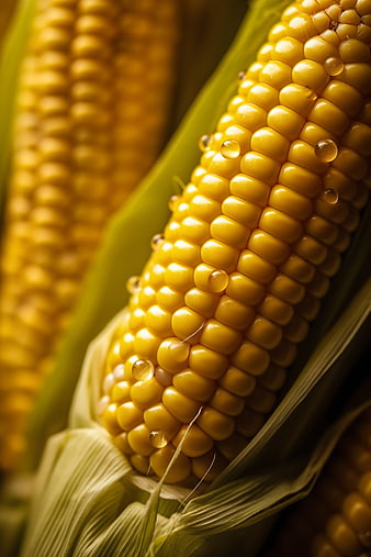 Close-up of Fresh Yellow Corn with Water Droplets