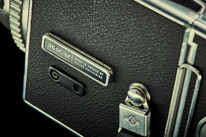 Close-up of vintage Hasselblad 500C/M camera body