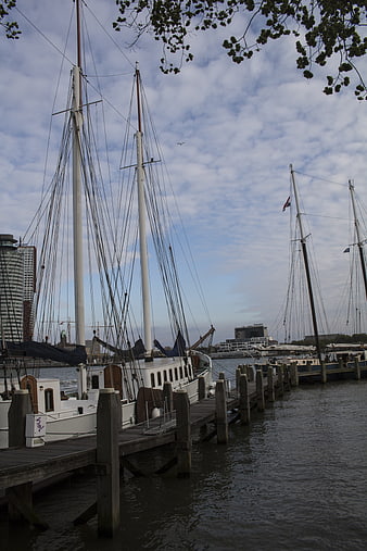 Traditional sailing ships docked at Rotterdam harbor
