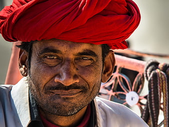 Portrait of Indian Man in Red Turban