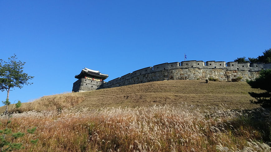 Suwon Hwaseong Fortress Wall And Watchtower In Autumn