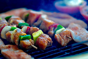 Grilled Chicken and Vegetable Skewers on BBQ Grill