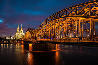 Hohenzollern Bridge and Cologne Cathedral at Night