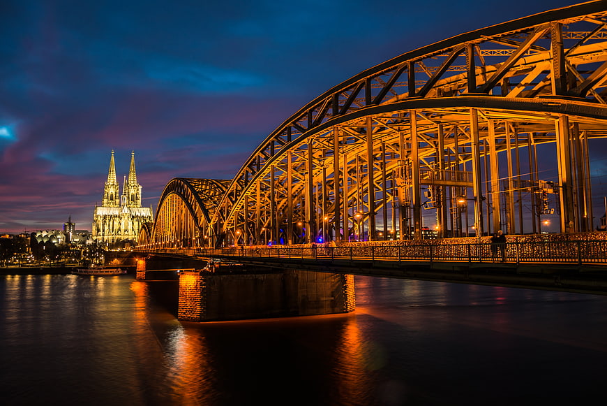 Hohenzollern Bridge and Cologne Cathedral at Night