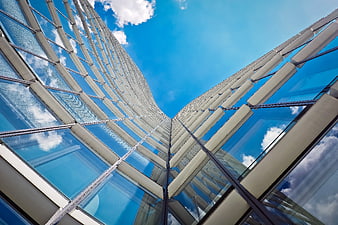 Modern Glass Architecture Worms Eye View Blue Sky