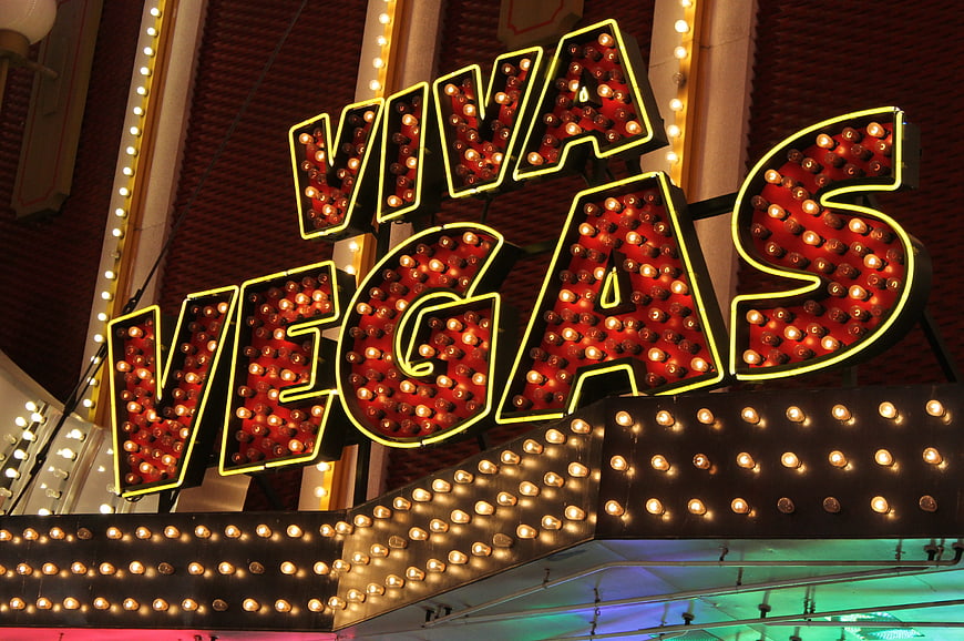 Viva Vegas illuminated marquee sign at night