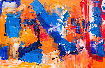 Abstract Acrylic Painting with Blue and Orange Brushstrokes