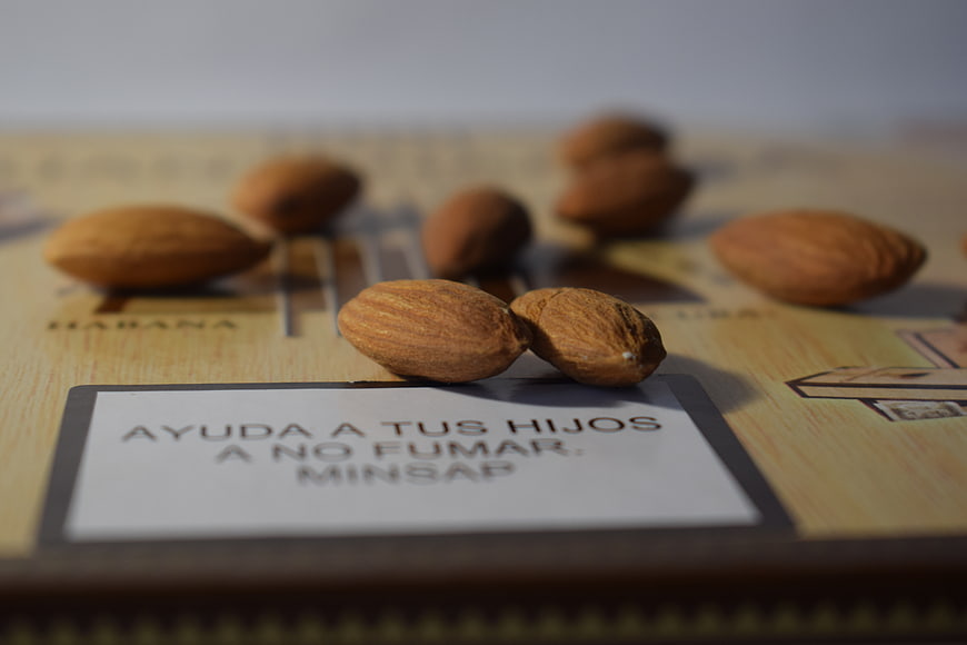 Almonds on Cuban Cigar Box with Health Warning