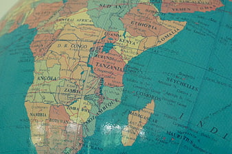 Close-up of vintage globe showing map of Africa