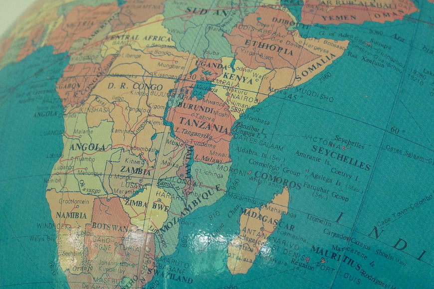Close-up of vintage globe showing map of Africa