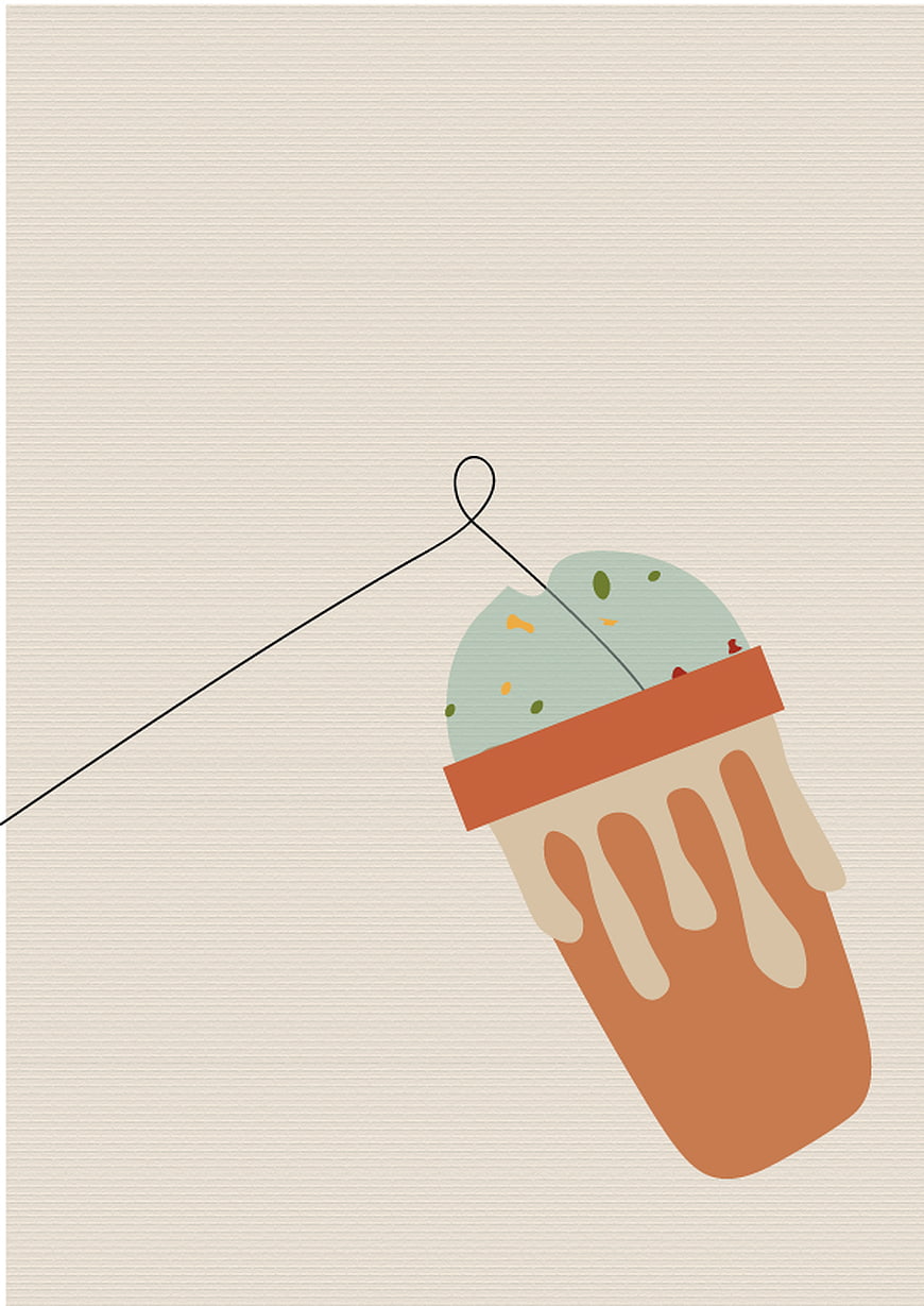 Minimalist Illustration of Hanging Ice Cream Cup