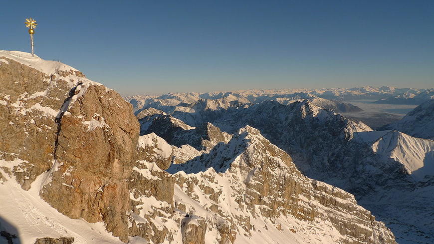 Snowy Zugspitze Summit with Alps Panorama