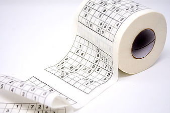 Sudoku puzzles printed on a roll of toilet paper