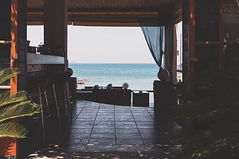 Tropical Beach Bar Interior with Ocean View