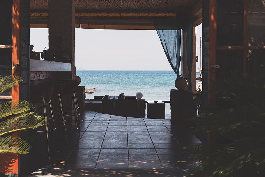 Tropical Beach Bar Interior with Ocean View