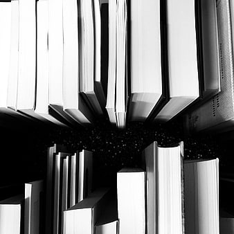 Top-down view of books arranged in a circle pattern