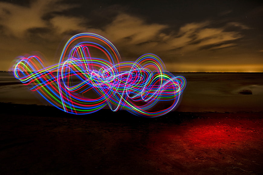 Abstract Light Painting on Beach at Night