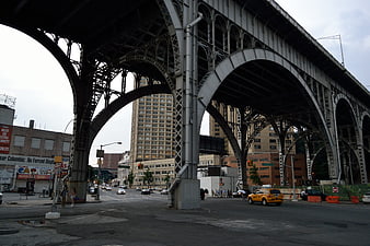 Under the elevated train tracks in Harlem, New York City