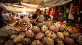 Fresh Red and Yellow Potatoes at a Farmers Market