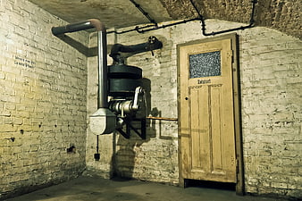 Vintage Industrial Boiler Room with White Brick Walls