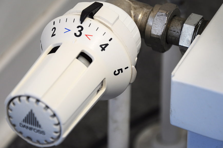 Close-up of Danfoss radiator thermostat valve setting