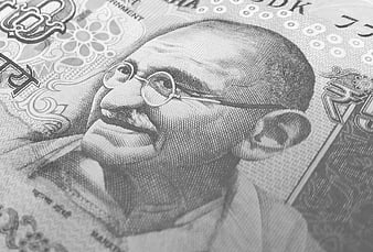 Close-up of Mahatma Gandhi on Indian Rupee Banknote