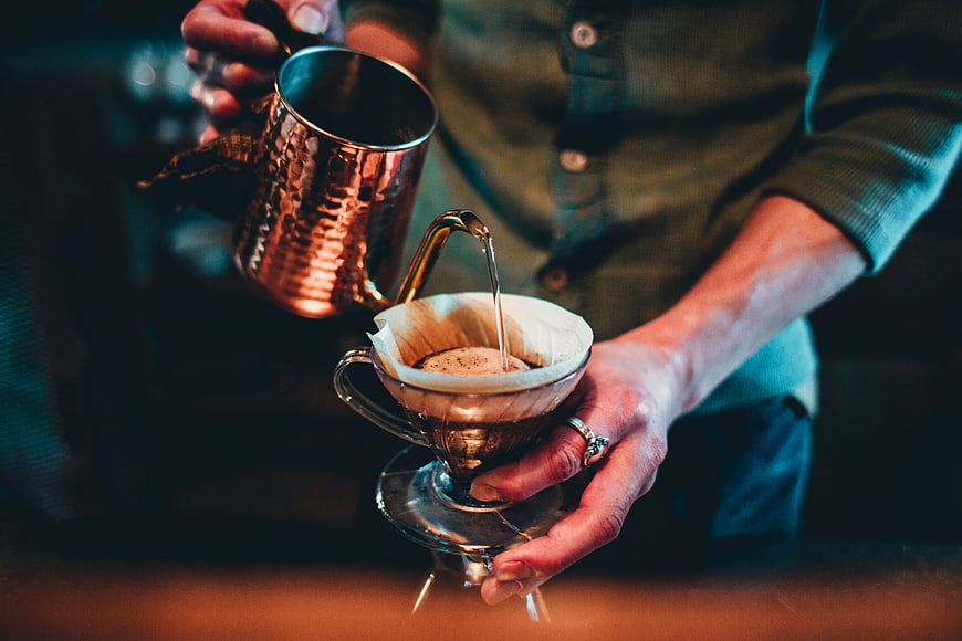 Barista Pouring Hot Water for Pour Over Coffee