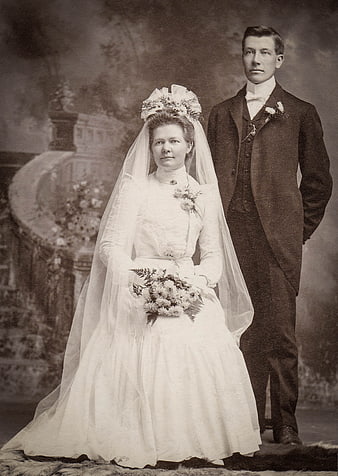 Vintage Early 20th Century Wedding Portrait of Bride and Groom