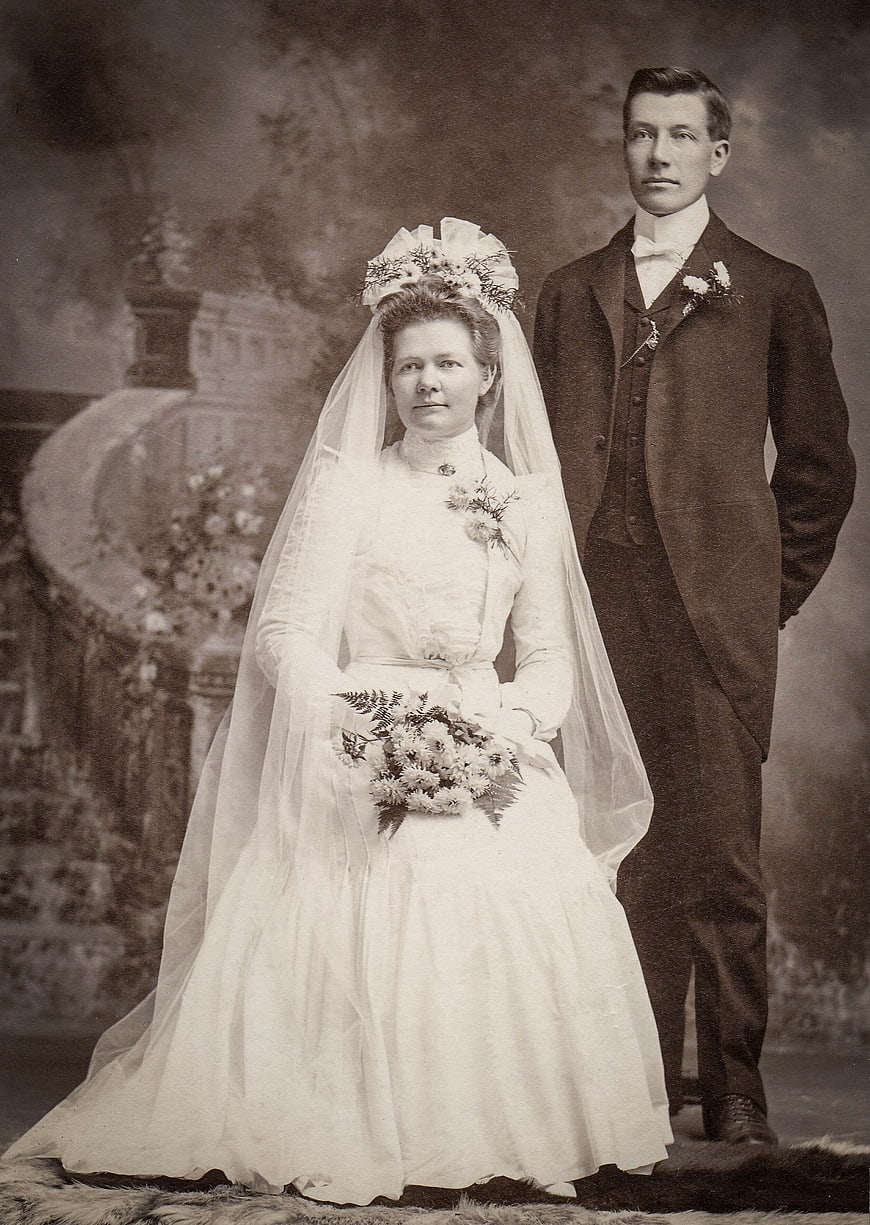 Vintage Early 20th Century Wedding Portrait of Bride and Groom